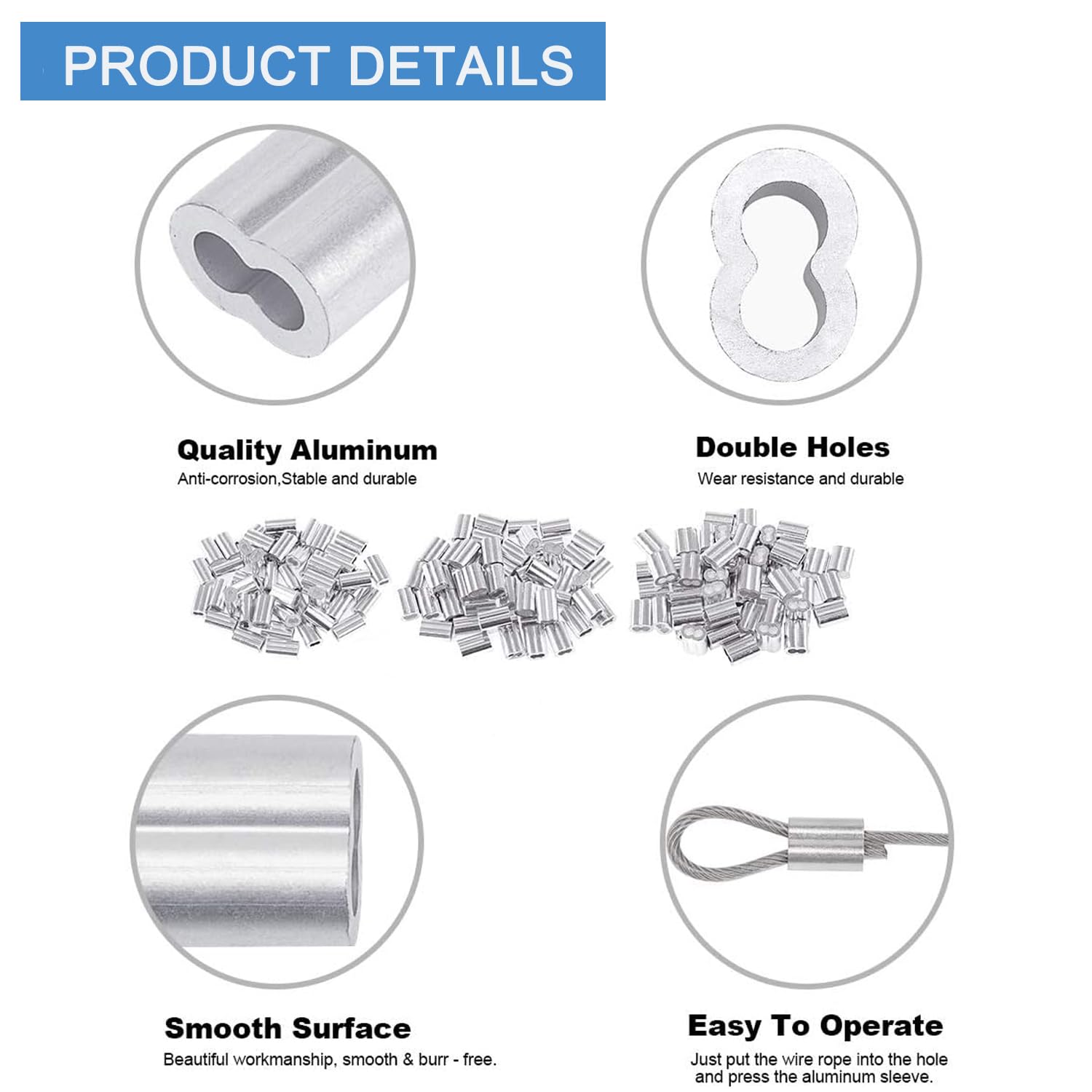 Serplex Wire Rope Crimping Tool Kit for Fishing with 150pcs Sleeves and Anti‑Slip Handle