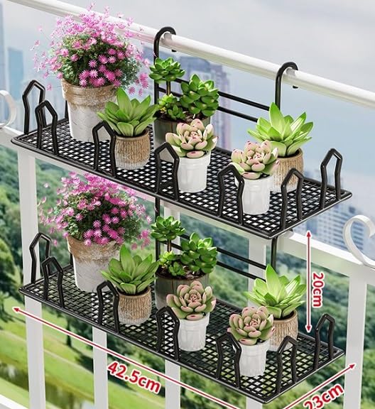 HASTHIP® 2 Pieces Flower Pot Rack, Hanging Railing Flower Pot Rack Basket