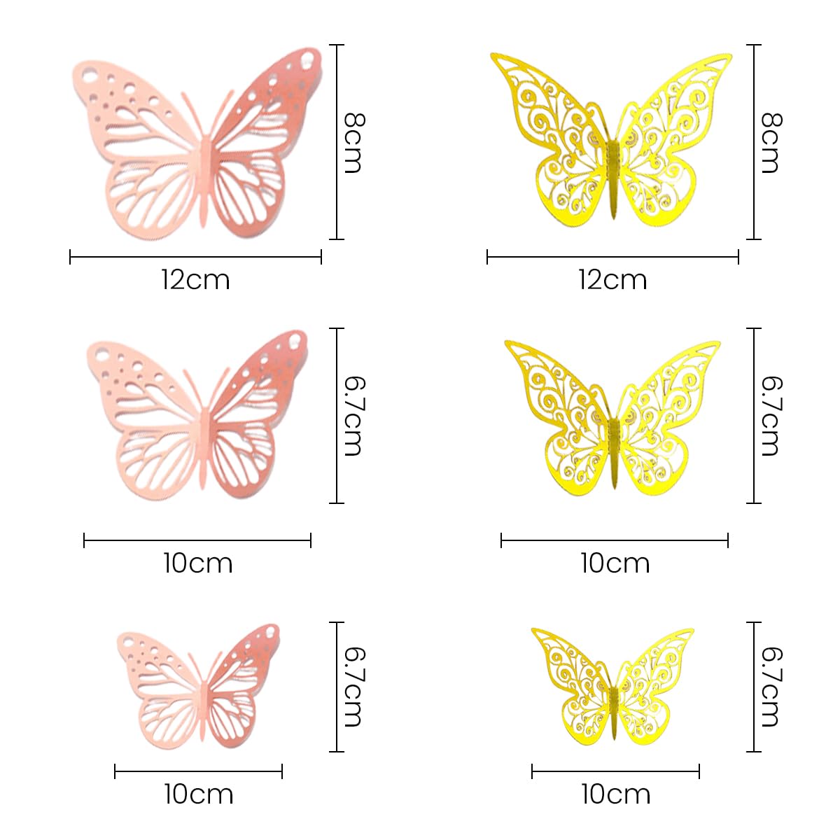 HASTHIP® 24Pcs 3D Butterfly Stickers for Wall, Butterfly Wall Decor for Birthday Party Decorations, Removable Wall Stickers Interior Decorations Kids Nursery Classroom Wedding Decor (Gold, Pink)