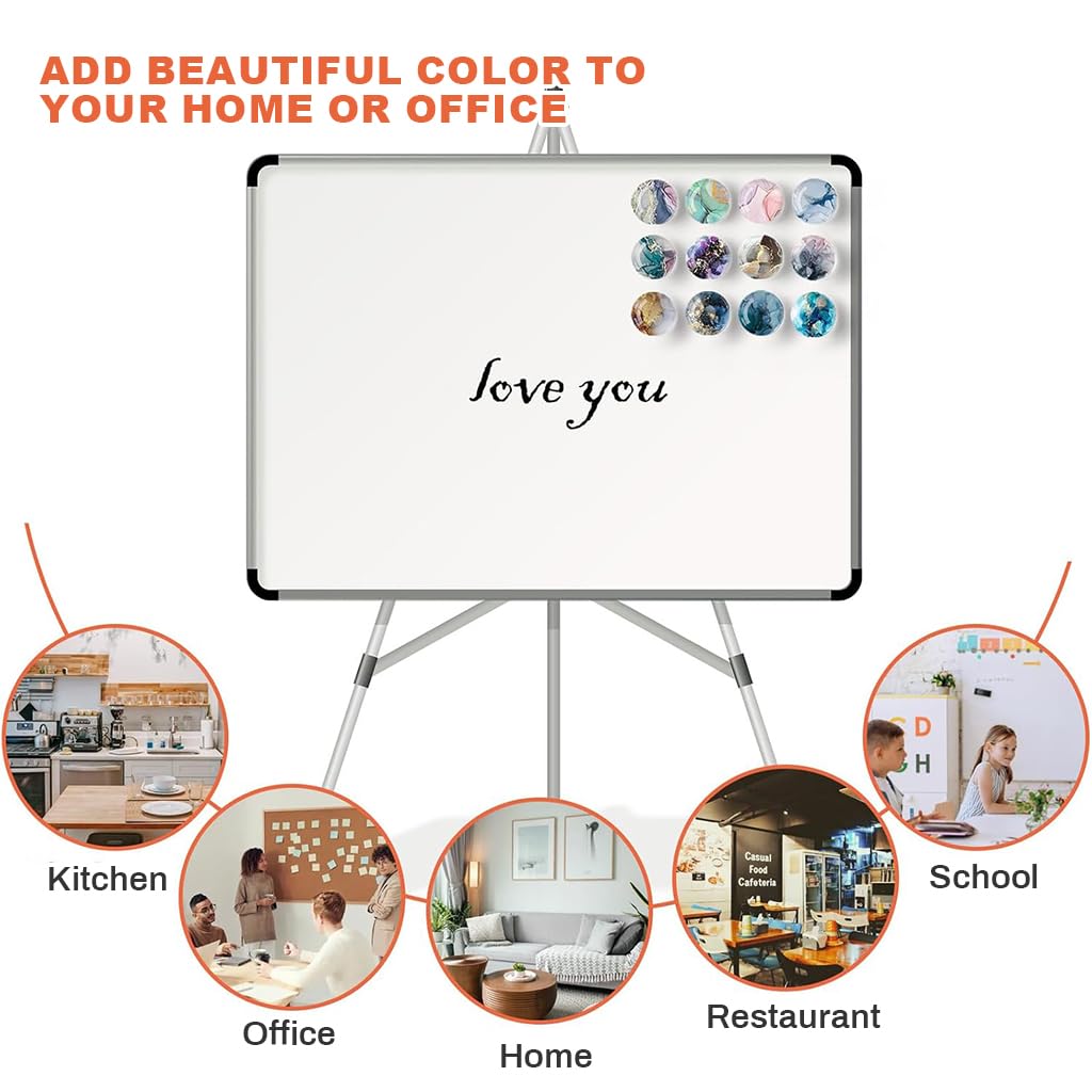 HASTHIP Fridge Magnets for Kitchen and Office with Strong Magnetic Hold | Set of 12 Round Glass Marble Designs