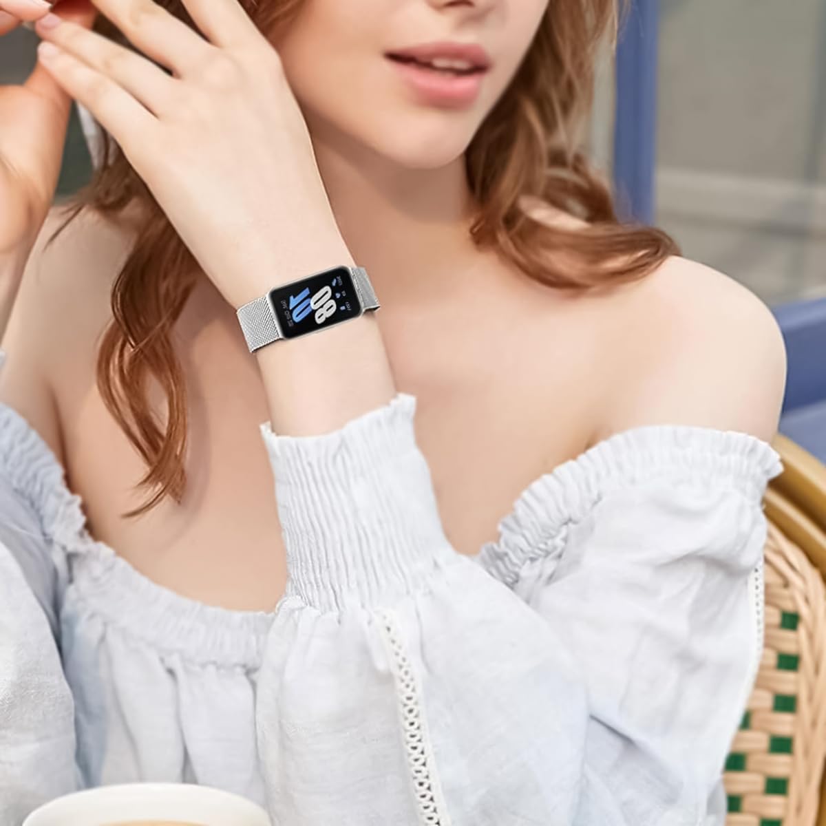 ZORBES Watch Strap for Samsung Galaxy Fit3 featuring Magnetic Closure and 5.5–9 in Fit | Silver Breathable Mesh for Men and Women