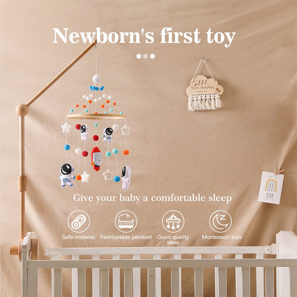 PATPAT Hanging Toys for Babies with Rotatable Spaceman Mobile and Soft Wooden Frame | Fun Crib Toy for Newborns