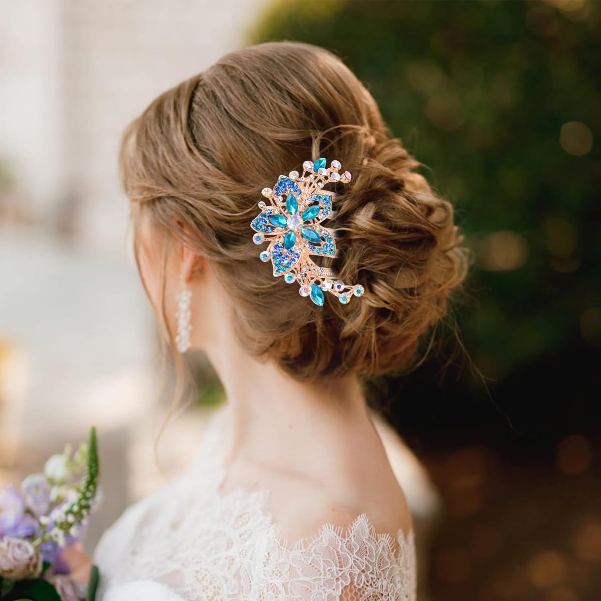 SANNIDHI Hair Clips for Styling with 3.3 in 5-Tooth Design Floral Rhinestones | Women’s Party Accessory