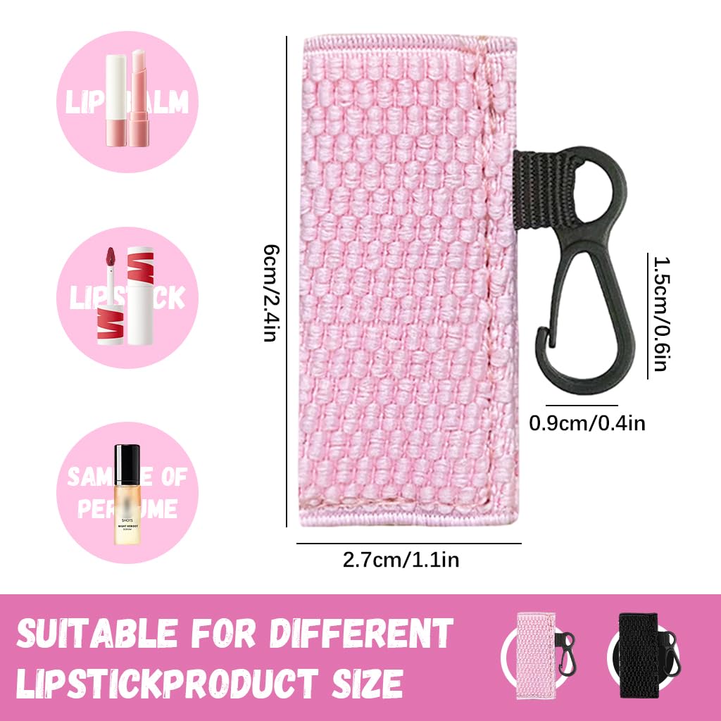 MAYCREATE Lipstick Holder Keychain Sleeves with Quick Release Buckle 2.6 x 6 cm Black & Pink for Women
