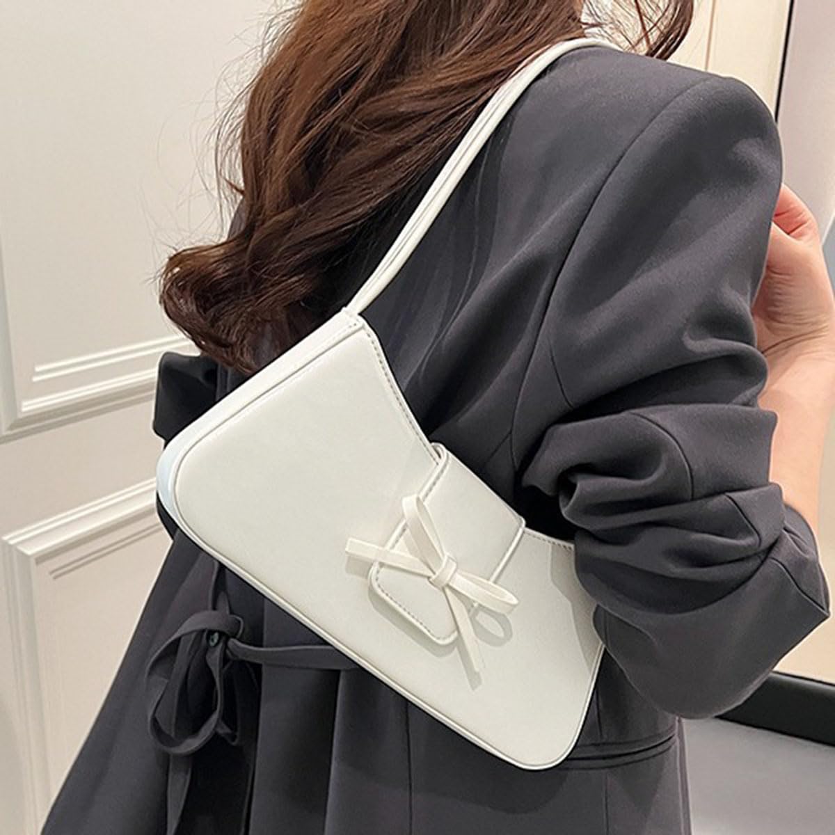 PALAY Shoulder Bag for Women featuring Bow Charm and Snap & Zipper Closure | 27x14cm Patent Leather