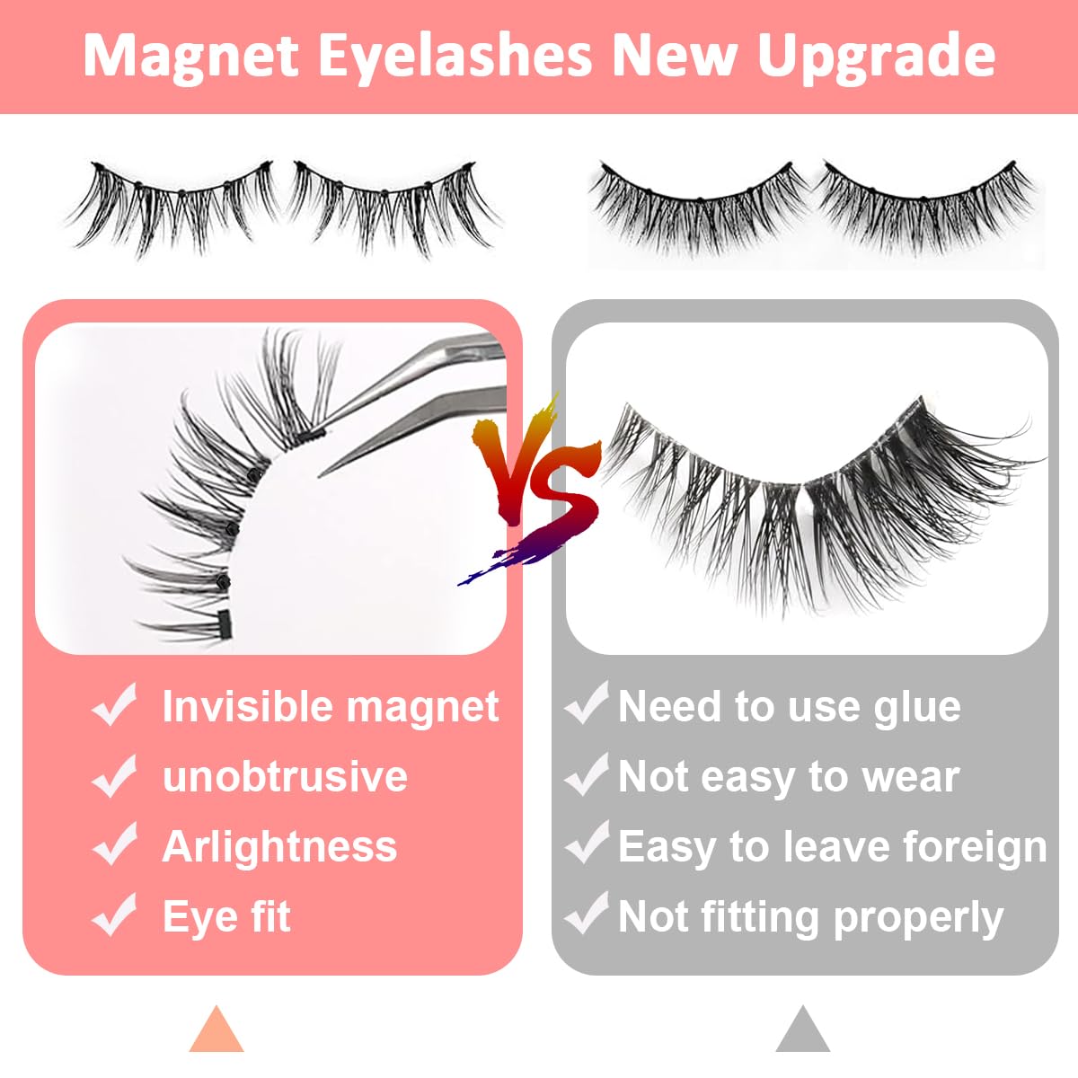 MAYCREATE® 2 Pair Magnetic Eyelashes with Applicator, 3D No Glue Magnetic False Eyelashes Natural Eyelashes Party Look Magnetic Eyelashes with Case