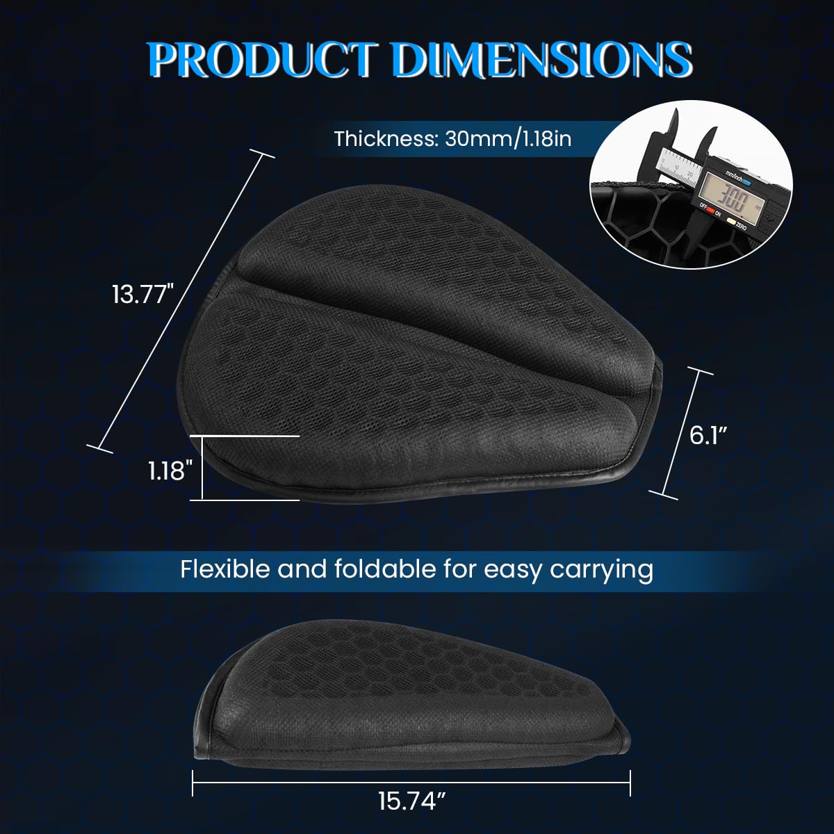 STHIRA® Gel Seat for Bike Motorcycle Gel Seat Cushion with Waterproof & UV Sun Cover 3D Honeycomb Breathable Bike Seat Cover Shock-Absorbing Anti-Slip Seat Cushion for Bike Universal Fit for Long Ride