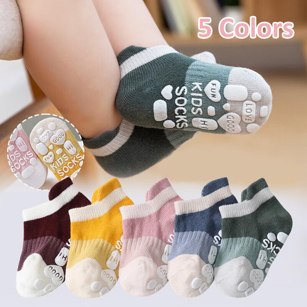 SNOWIE SOFT Baby Socks for Toddlers with Anti Slip Silicone Sole and Breathable Cotton | 5 Pairs for 0 12 Month Girls and Boys