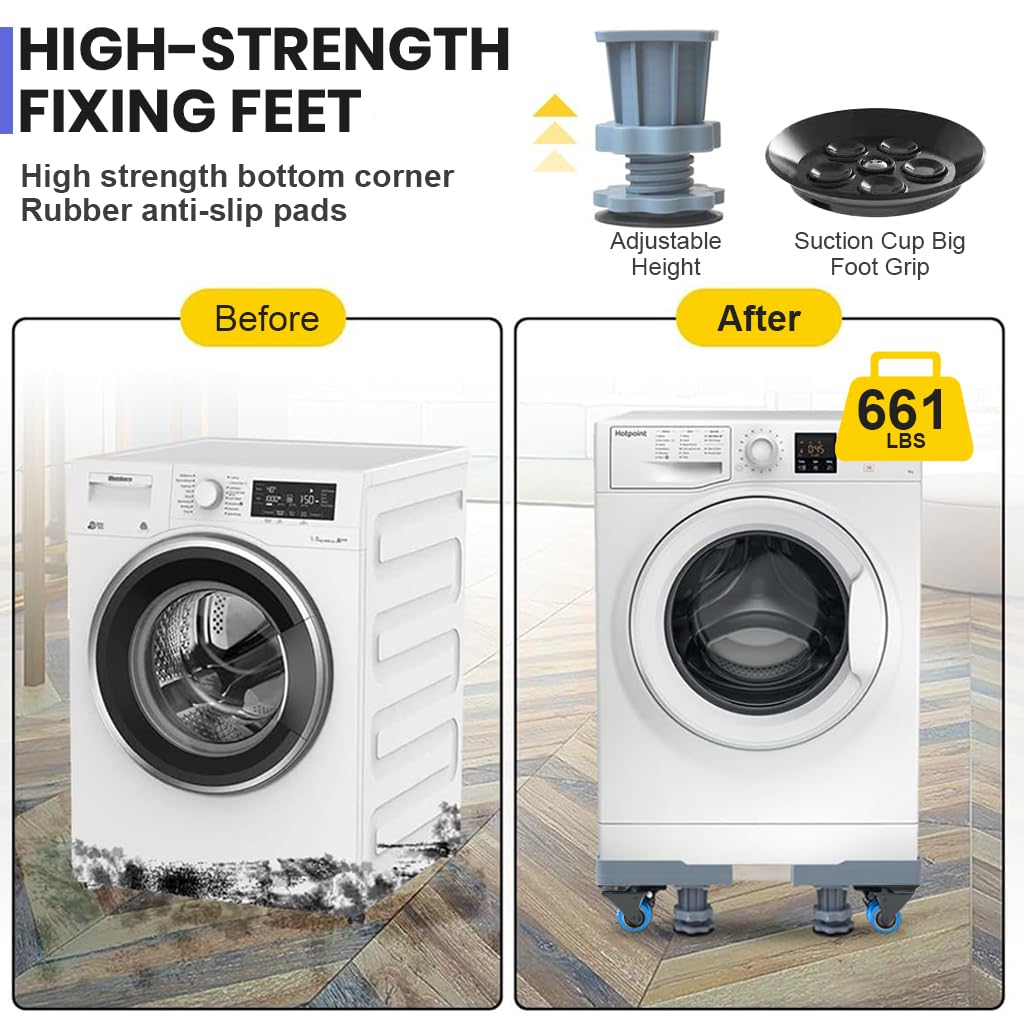 Supvox Caster Wheel Stand for Washing Machine 16–25 in with 360° Swivel Wheels & Suction Feet