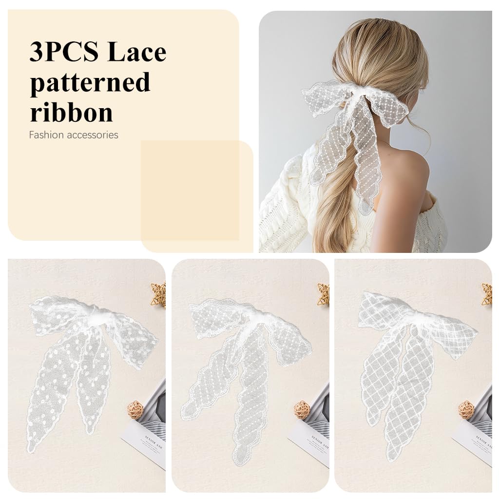 SANNIDHI Head Scarf for Women with White Lace Design 3Pcs Set 51 in Long | Elegant Styling