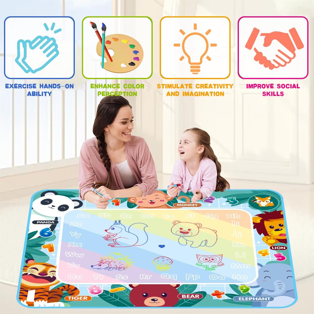 PATPAT Magic Water Doodle Mat for Kids with Accessories and Cartoon Design 100x80cm | Reusable Mess Free Drawing Toy