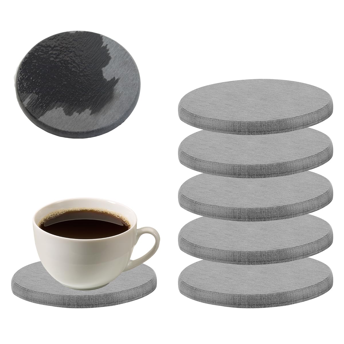 HASTHIP® 6Pcs Cup Coasters 3.9 Inches Round Grey Cup Coasters Quick Dry Water Absorbent Diatomaceous Earth Coasters Kitchen Cup Coasters