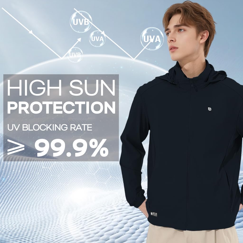 Venzina Sunscreen Jacket for Men with UPF150+ Cooling Ice Silk Fabric | Removable Hood and 2 Zippered Pockets