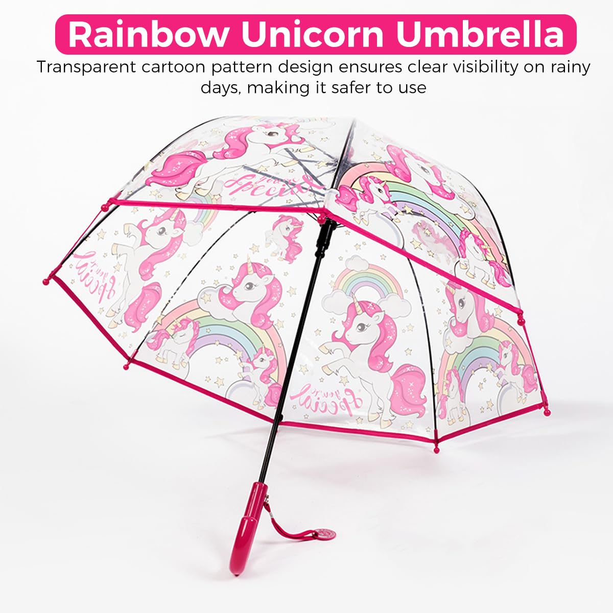 PATPAT Kids Umbrella for Rain with 70 cm Dome and 8‑Rib Glass Fiber Frame | Unicorn Design
