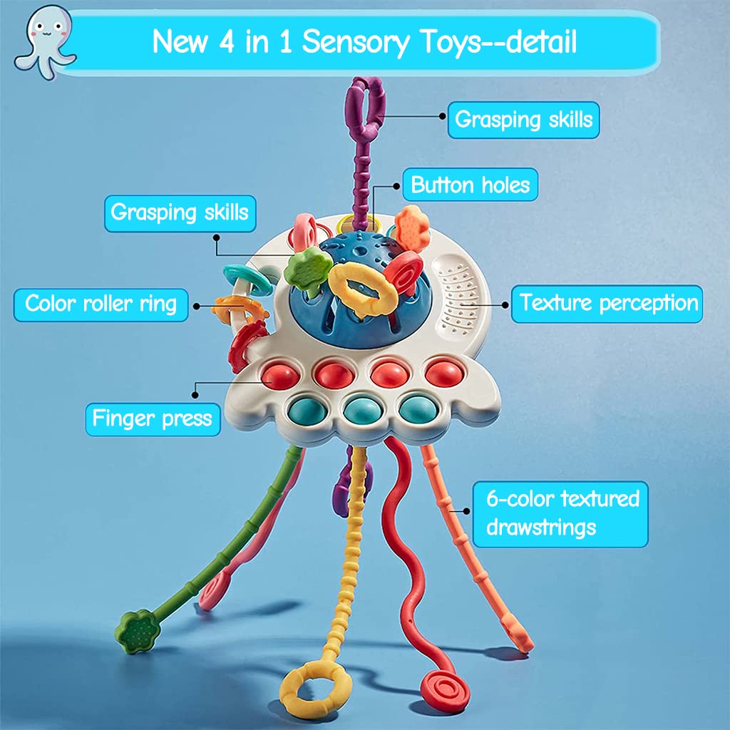 SNOWIE SOFT® Sensory Development Pop It Toy Silicone Activity Montessori Toys for Toddler Pull String Interactive Early Educational Toys for Infants,Newborns,Kids & Gifts