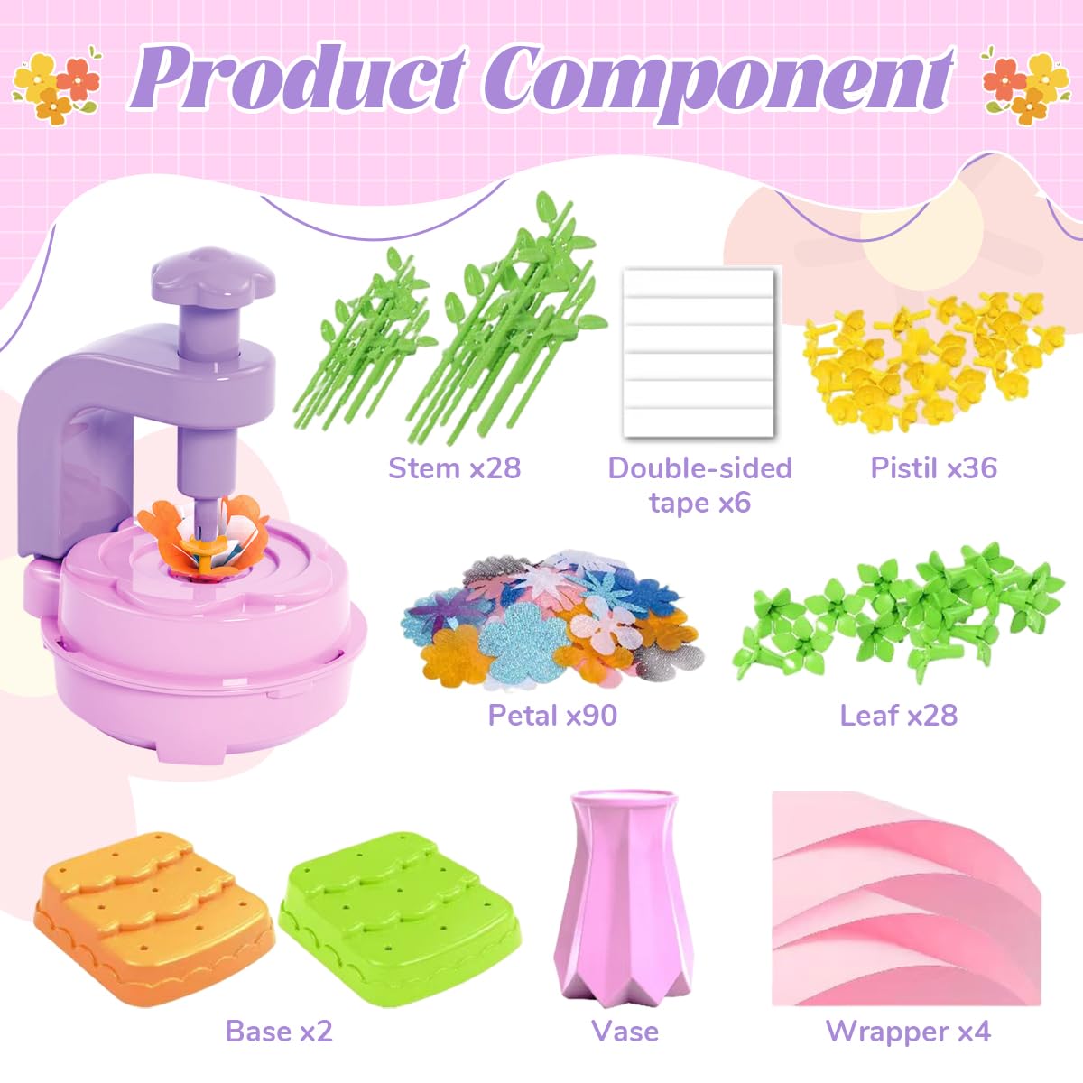 PATPAT Flower Making Kit for Kids with Manual Embossing Machine and Storage Box | Creative DIY Craft Set for Ages 4-8