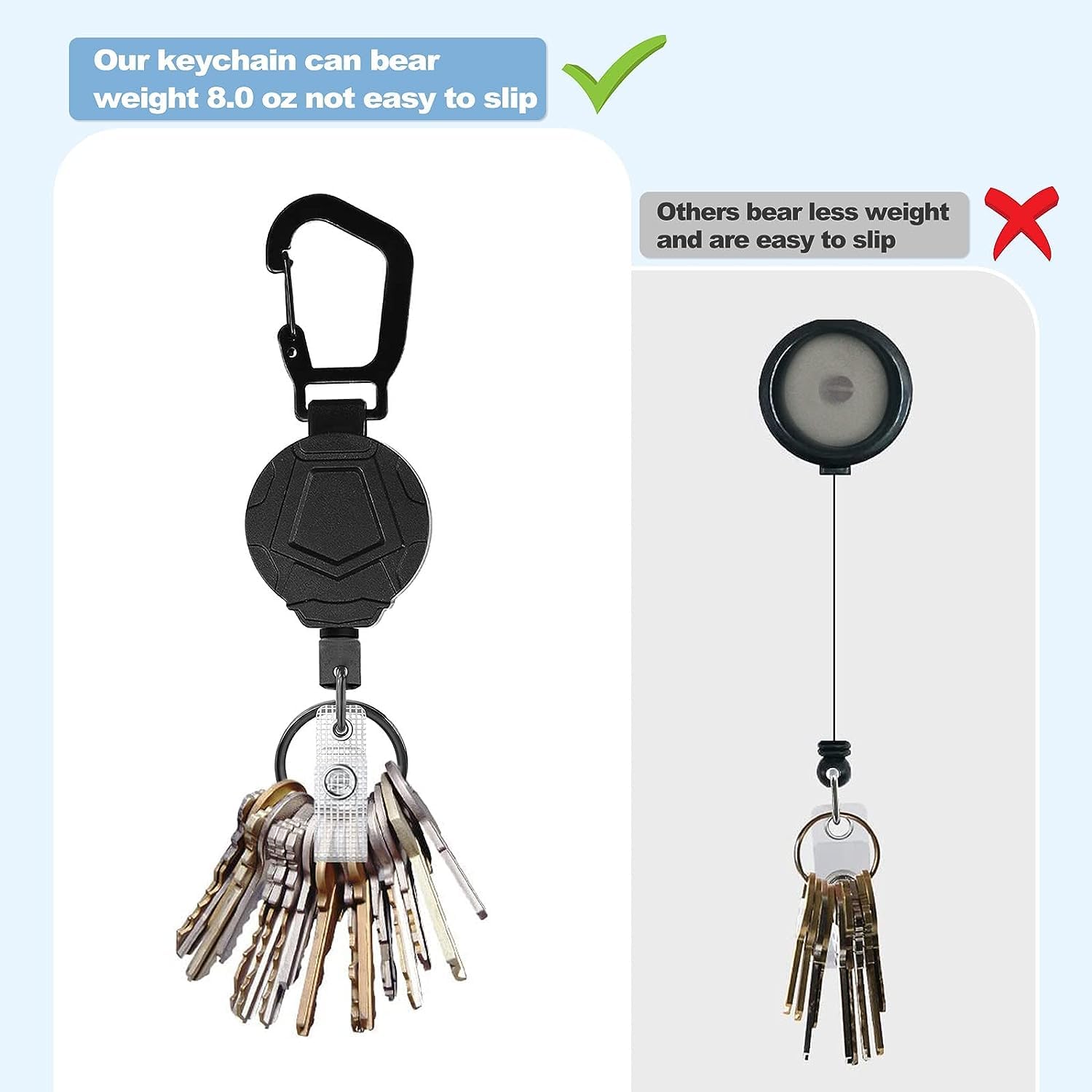 HASTHIP® Heavy Duty Retractable Keychain with Carabiner, Retractable ID Badge Holder Clip Retractable Badge Reel with 31.7