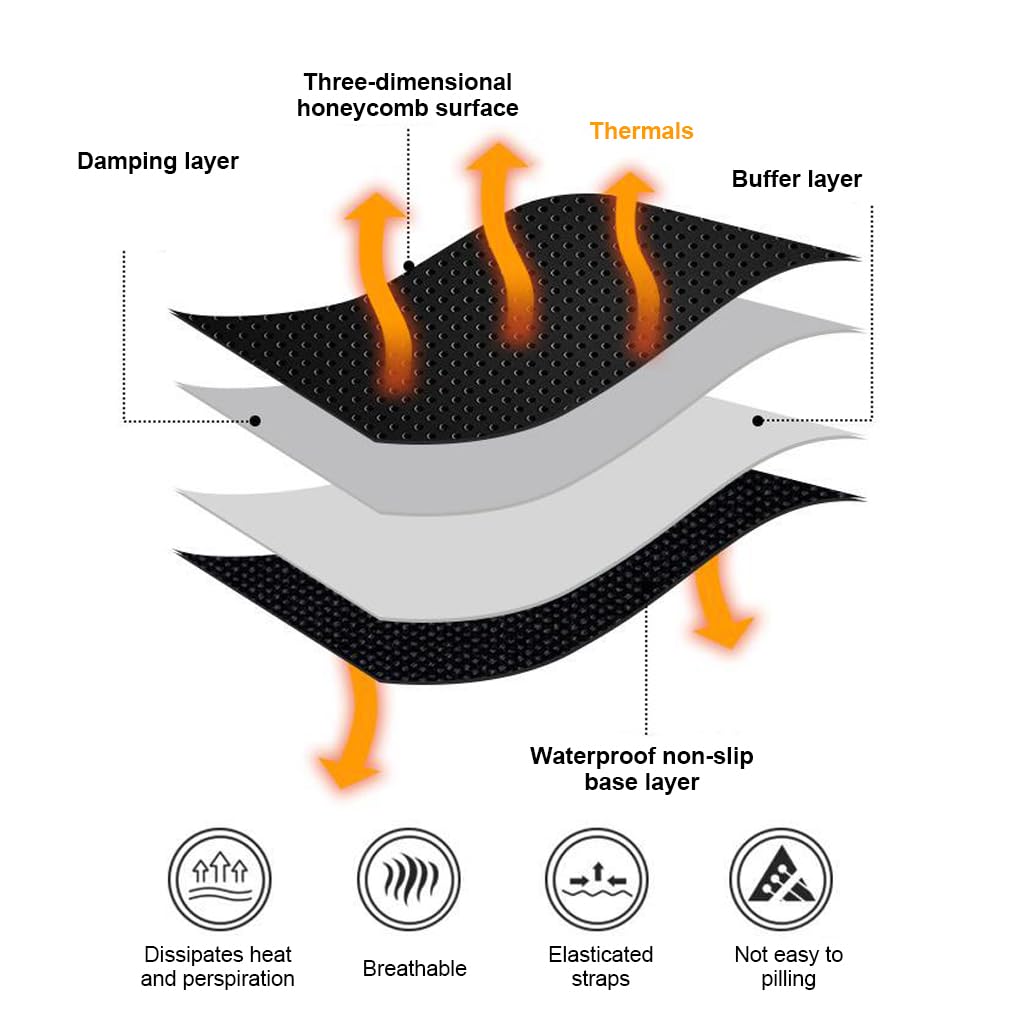 Sthira Motorcycle Seat Cover for Long Rides with 3D Shock Absorption | 36×39cm Breathable Black Cushion