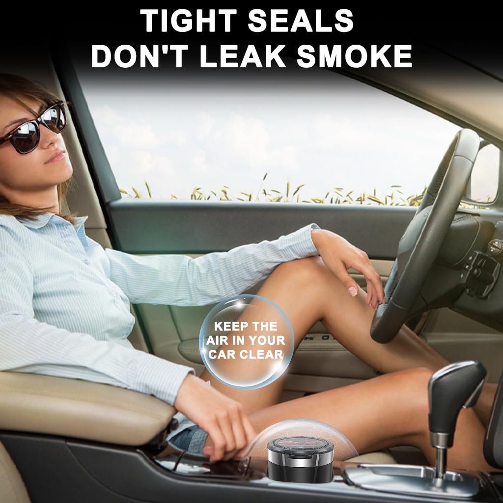 STHIRA Car Ashtray for Vehicle Use with One-Touch Flip Lid and Light | Stainless Steel Liner
