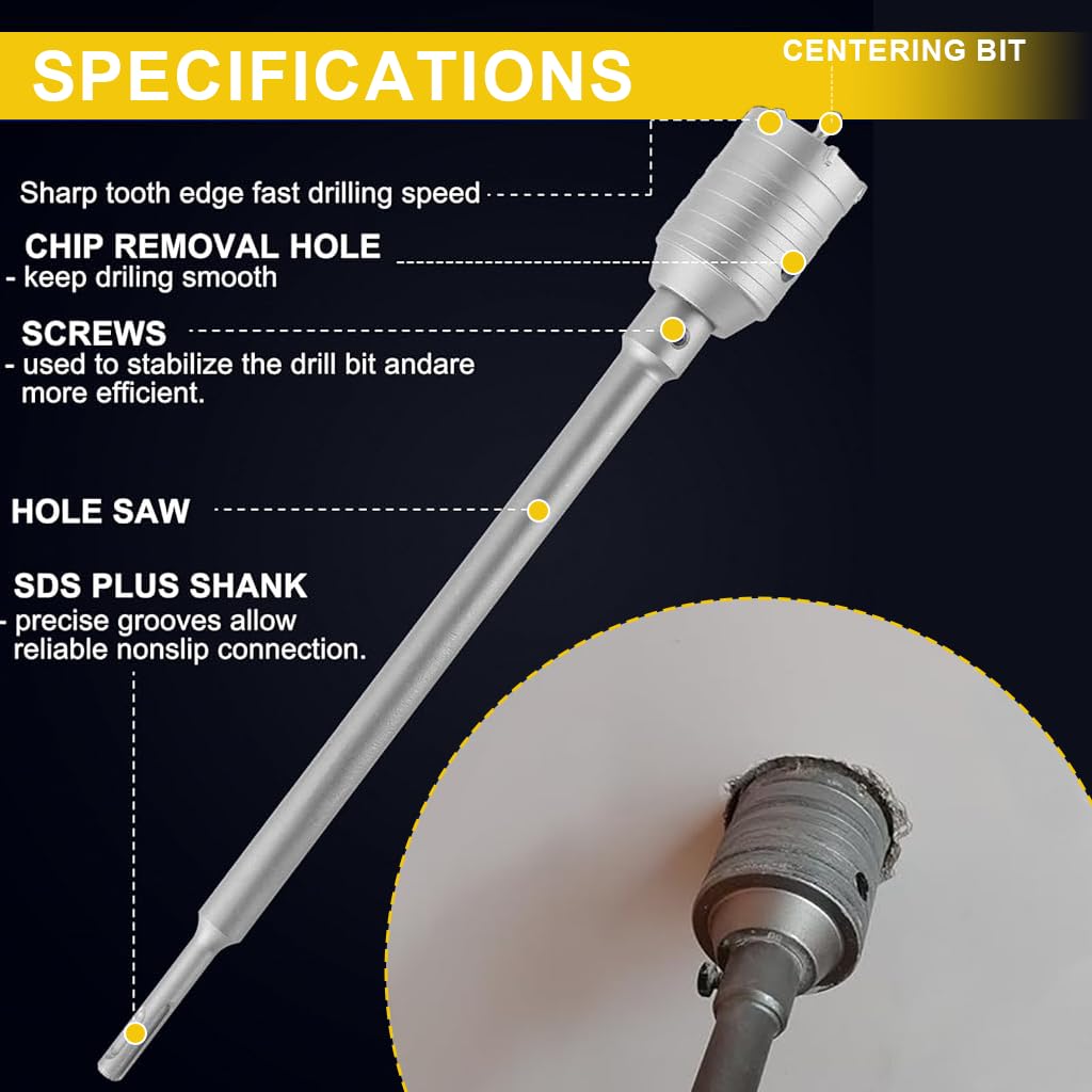 Serplex Concrete Hole Saw Set for Brick and Stone with SDS Plus Adapter | 30 40 50mm Carbide Core Drill Bits