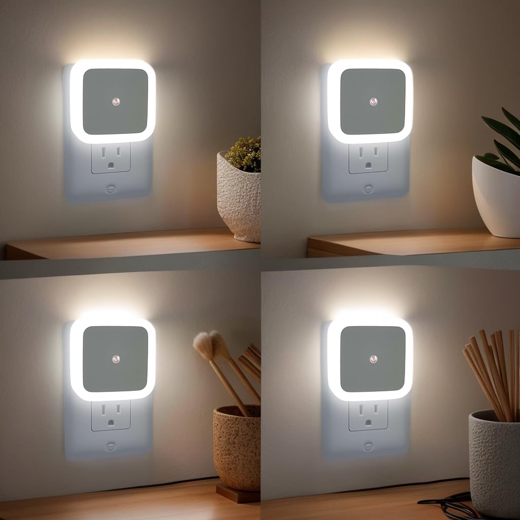 ELEPHANTBOAT LED Night Light for Home Use 4 Pack with Smart Light Induction and ABS Shade