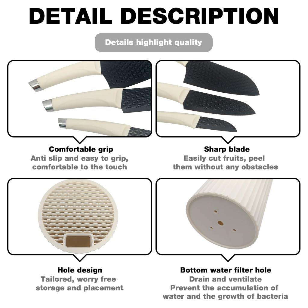 Supvox Knife Set for Kitchen with 30cm Chef Knife and Ergonomic Full Tang Handle | Stainless Steel Blades and Stylish Khaki Stand