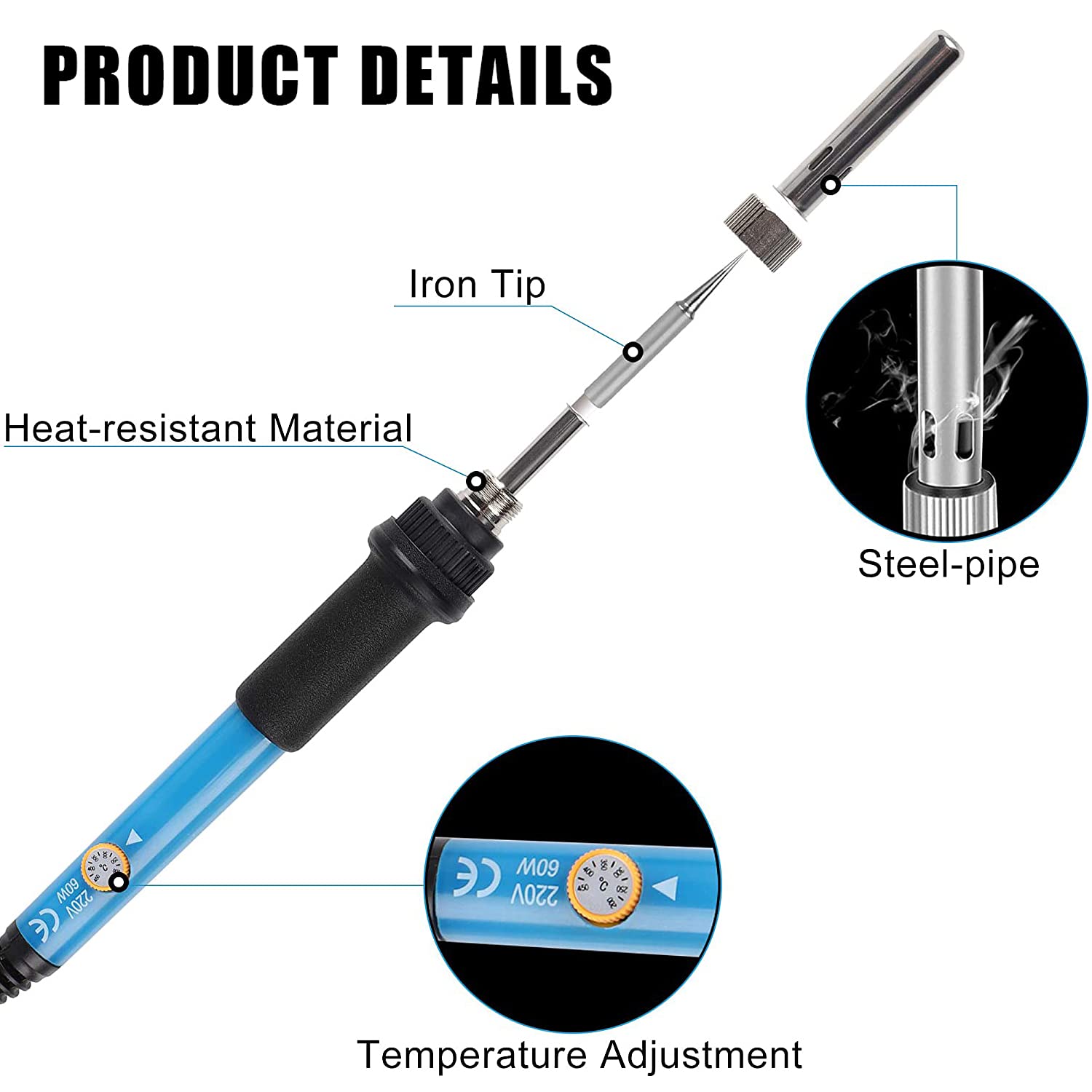 ZIBUYU® Soldering Iron Kit 60W Temperature Adjustable Electric Welding Iron Soldering Kit Welding Iron