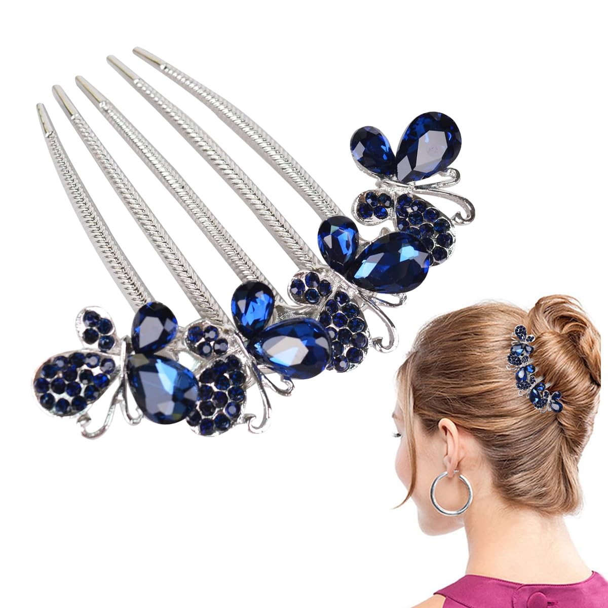 PALAY® Hair Comb Clip for Women Butterfly Rhinestone Alloy Hair Side Combs Claw Slide Comb Hairpin Decorative Bridal Hair Accessories Bun Clips for Ladies