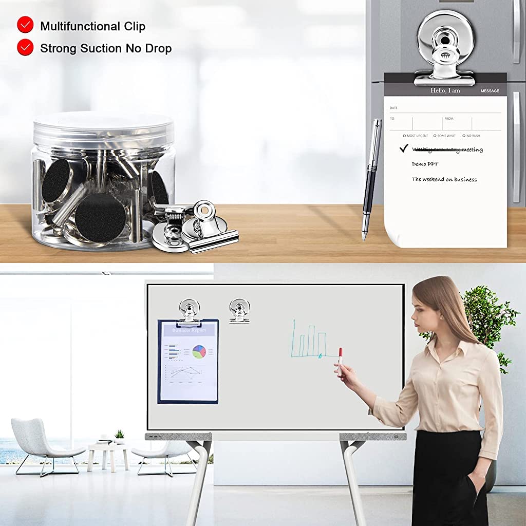 Supvox Magnetic Clips for Fridge and Office with Anti Scratch Pads and Strong Hold | 10 Pcs Stainless Steel