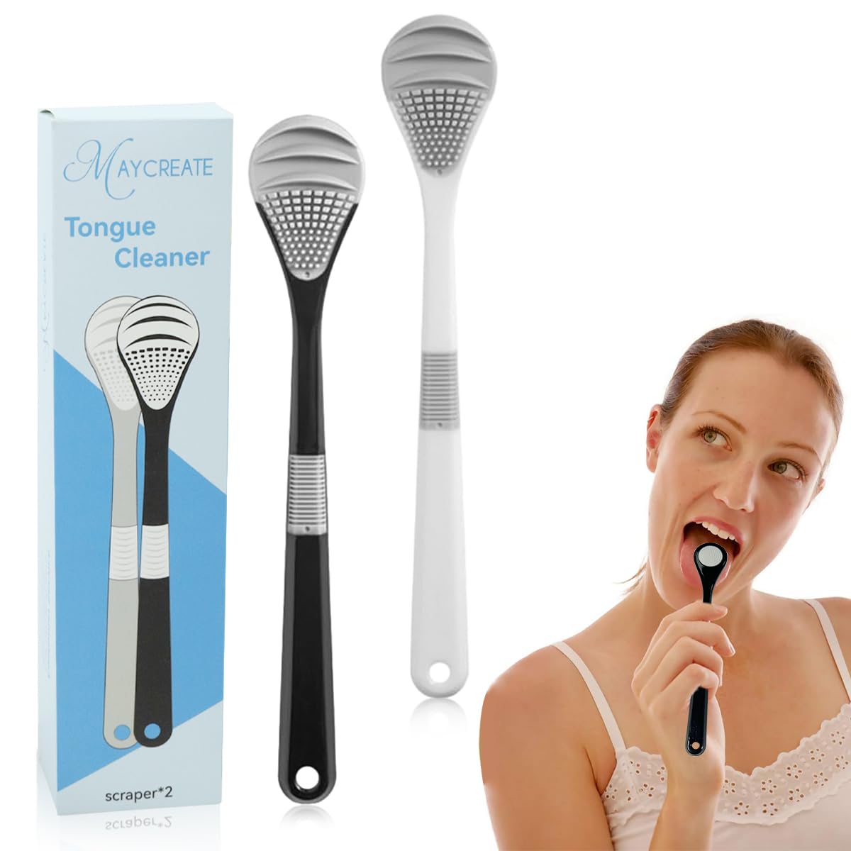 MAYCREATE Tongue Cleaner for Adults 4PCS featuring Fan Shaped Double Sided Design with Soft Silicone | Helps Fight Bad Breath