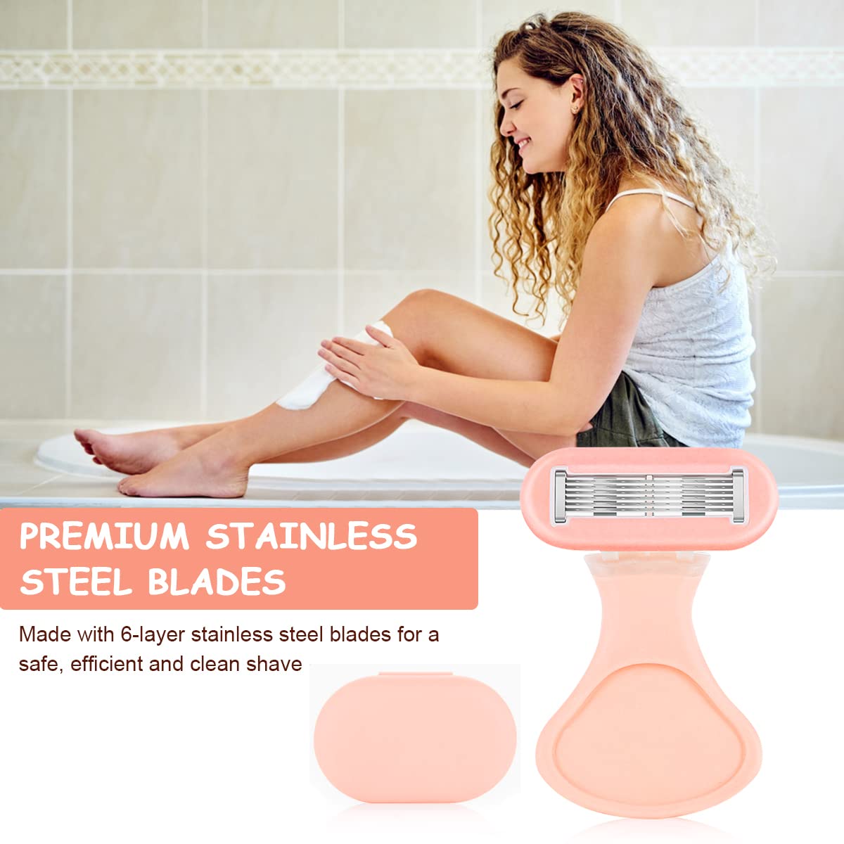 ELEPHANTBOAT Razor for Women with 6 Stainless Steel Blades and 55° Rotatable Head | Travel Case Shaving Kit