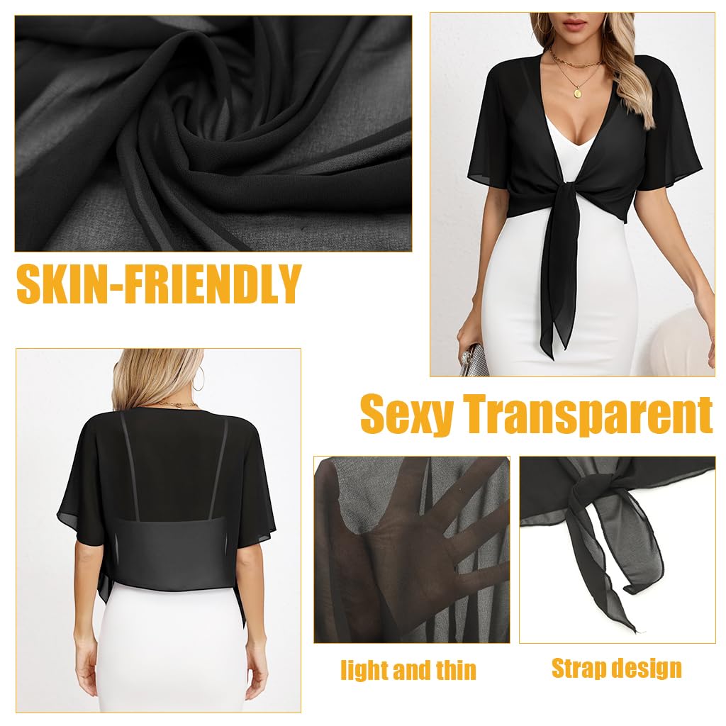 SANNIDHI Shrugs for Women featuring Chiffon Front Tie Design in Black | Ideal Summer Cover Up