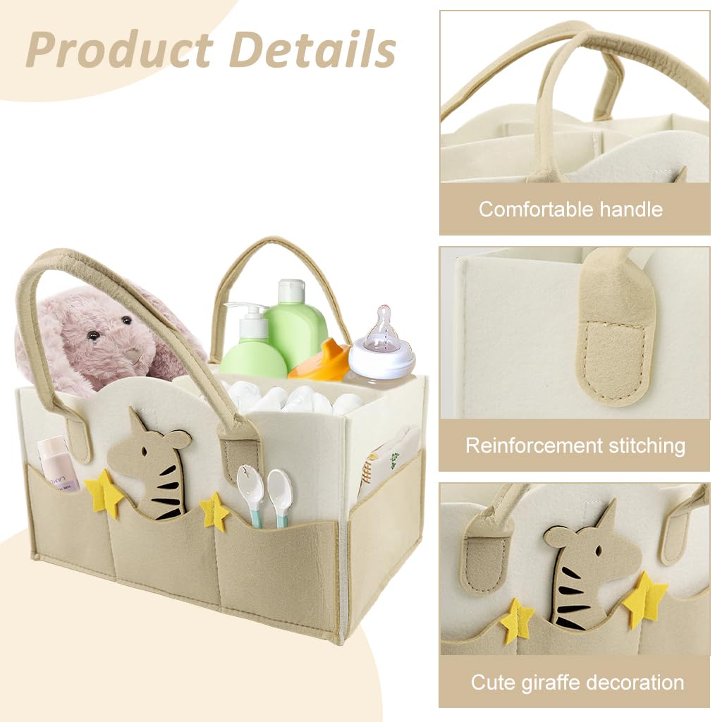 Zibuyu Baby Diaper Caddy Organizer with Multi Compartments and Felt Handle | Portable Nursery Storage Basket
