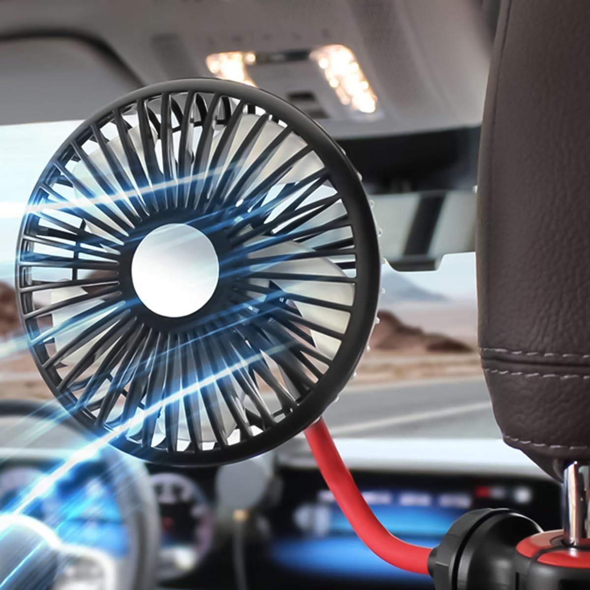 STHIRA Car Fan for Headrest and Dashboard with 5 Blades 3 Speed Settings & 360° Flexible Arm