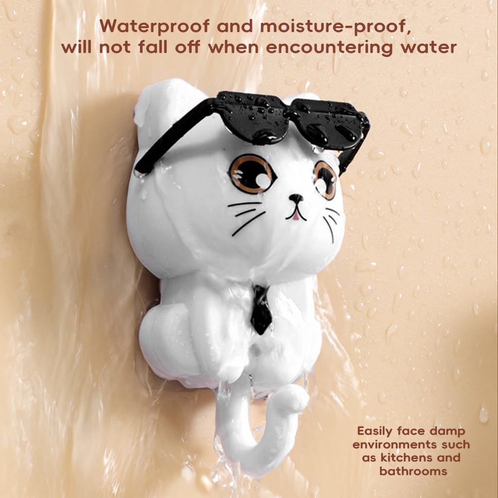 HASTHIP Cat Wall Hooks 9PCS for Kitchen and Bathroom featuring PVC Cartoon Tail Design