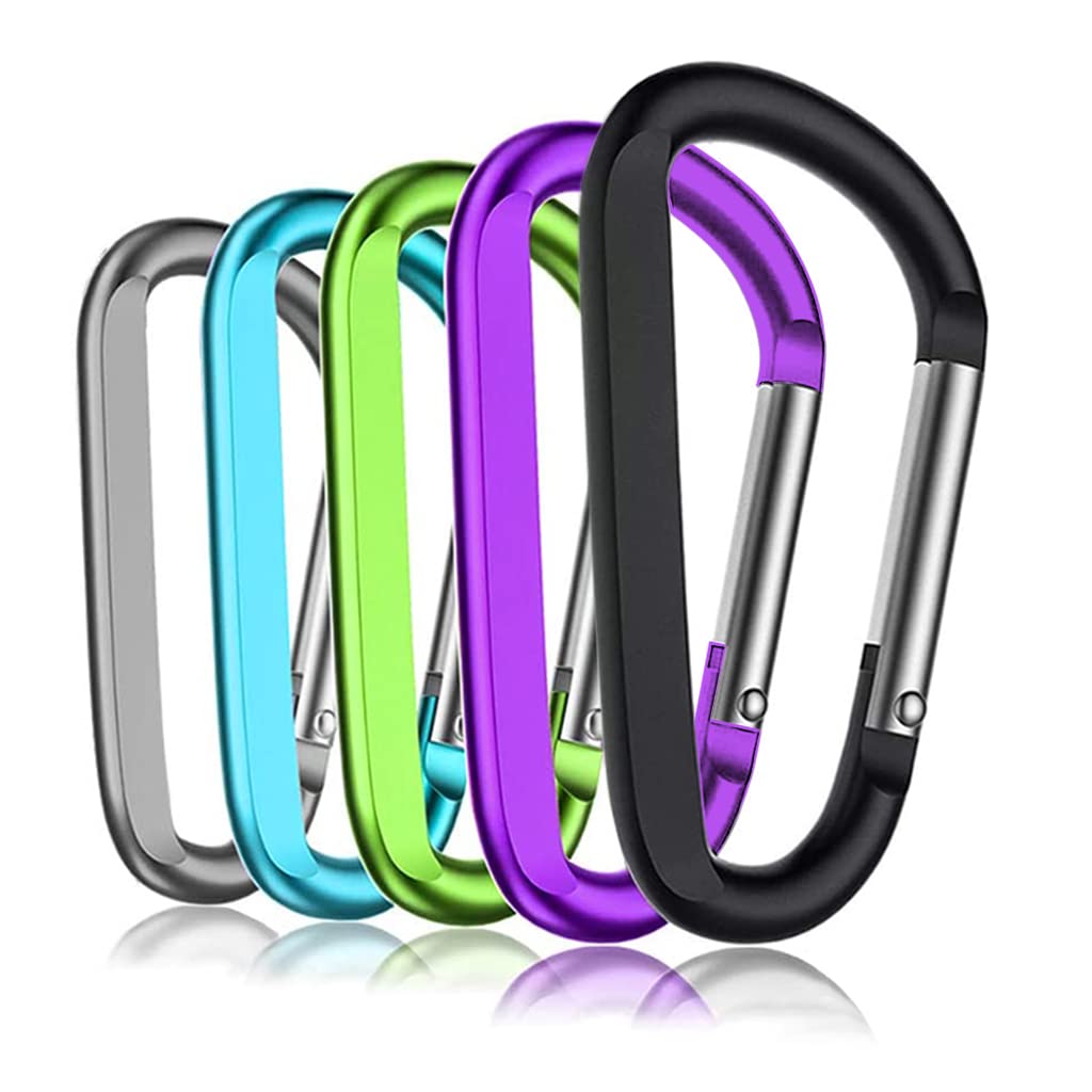 Proberos® 5pcs Aluminum D-Ring Carabiner, Ring Clip Hook Keyring Screw Locking, Car Keychain Clip, Carabiner Ring Clip for Hiking, Travel, Riding, Fishing, Camping Pet Lead Hanging