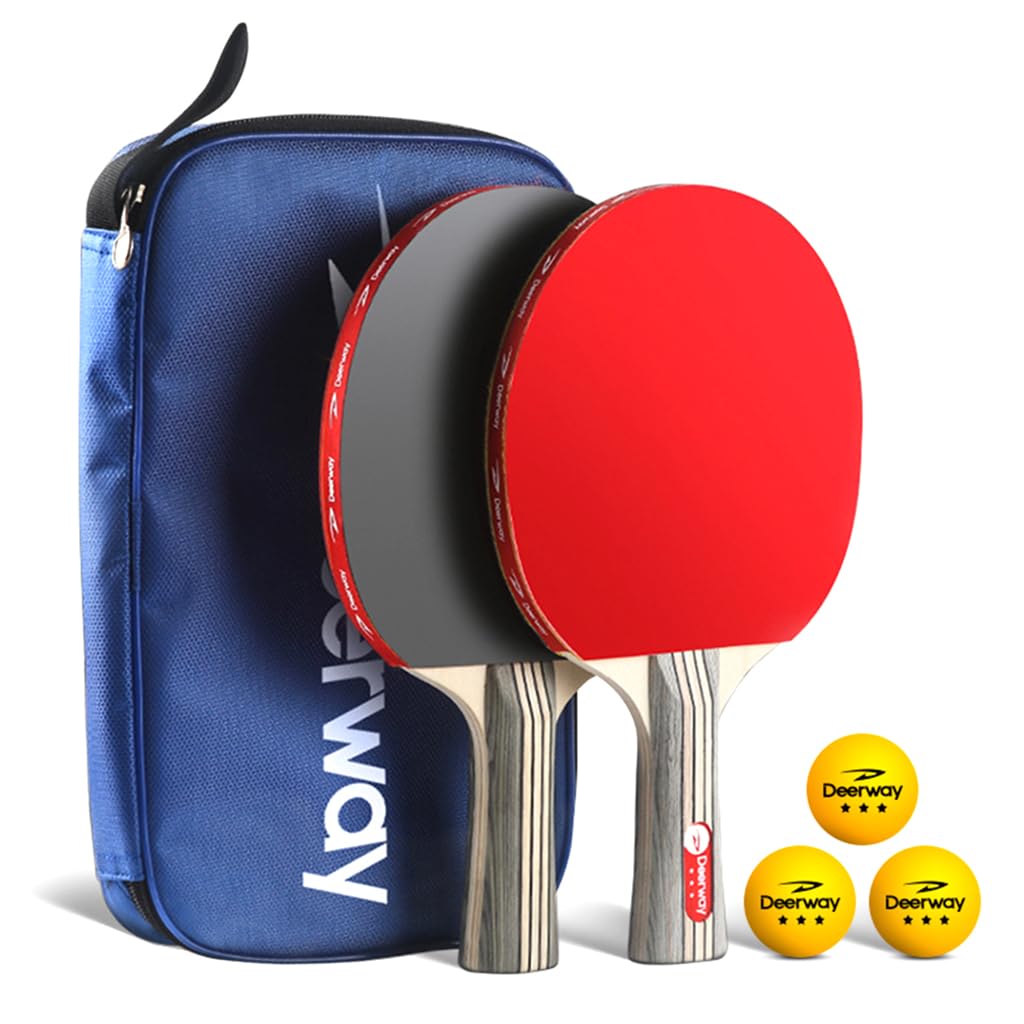 Proberos® Table Tennis Racket Set of 2 with with Storage Bag and 3 Ping Pong Balls, Portable Double-Sided Table Tennis Bats for Boys and Girls Beginners Gift (3 Stars)