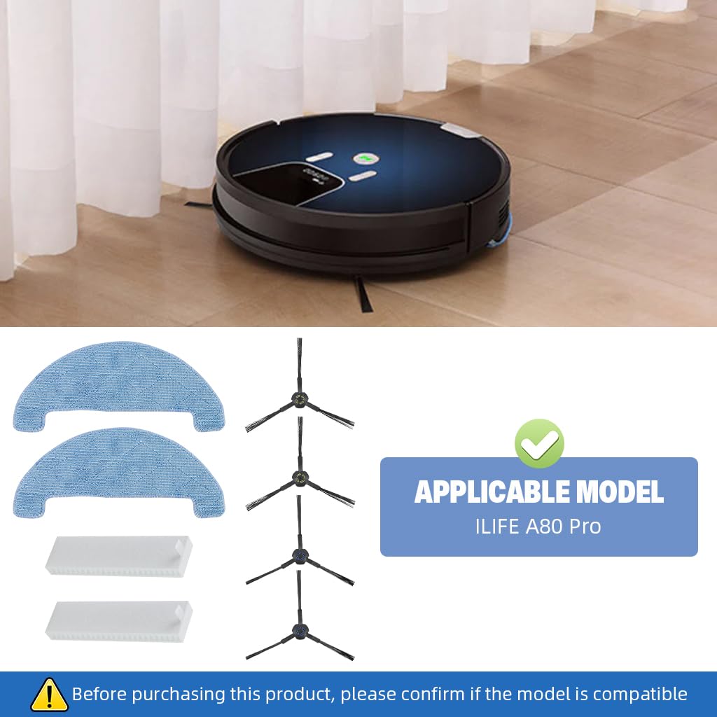 Hasthip Replenishment Kit for ILIFE A80 Pro Robot Vacuum including 8Pcs Brushes Filters | Easy Installation