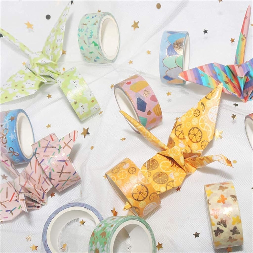 HASTHIP® 12 Rolls Gold Foil Flower Decorative Masking Tape Scrapbooking for DIY Art Crafts Gift Wrapping Holiday Decoration Yellow 2PCS