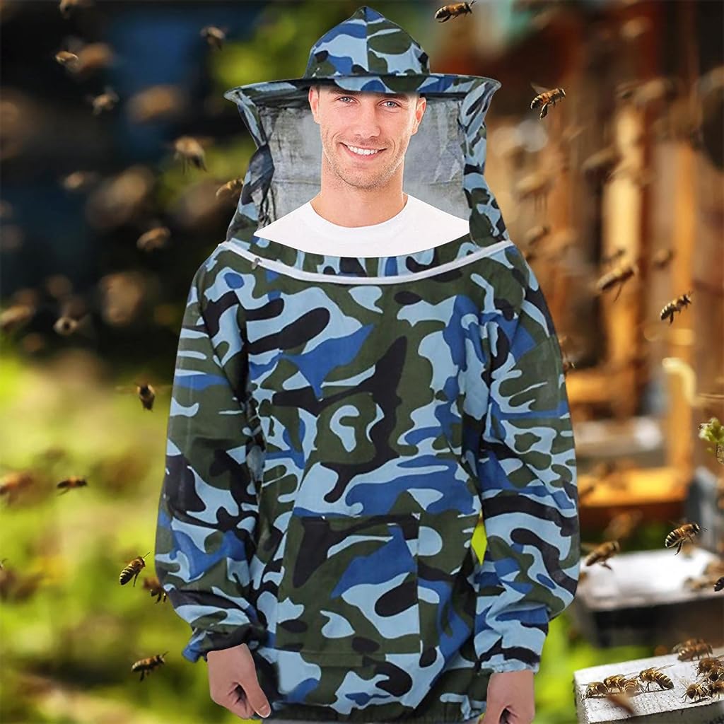 HASTHIP® Bee Suit with Detachable Veil Hat, Camouflage Beekeeping Top, Protective Equipment, Elastic Cuff & Elastic Hem Closure