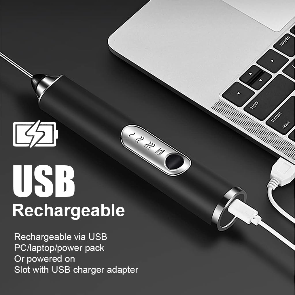 Supvox Hand Blender for Coffee 3 in 1 Frother Coffee Maker with 3 Speed Milk Frother for Coffee Frother Electric USB Rechargeable Coffee Beater with 3 Stainless Whisks Head for Latte Hot Chocolate