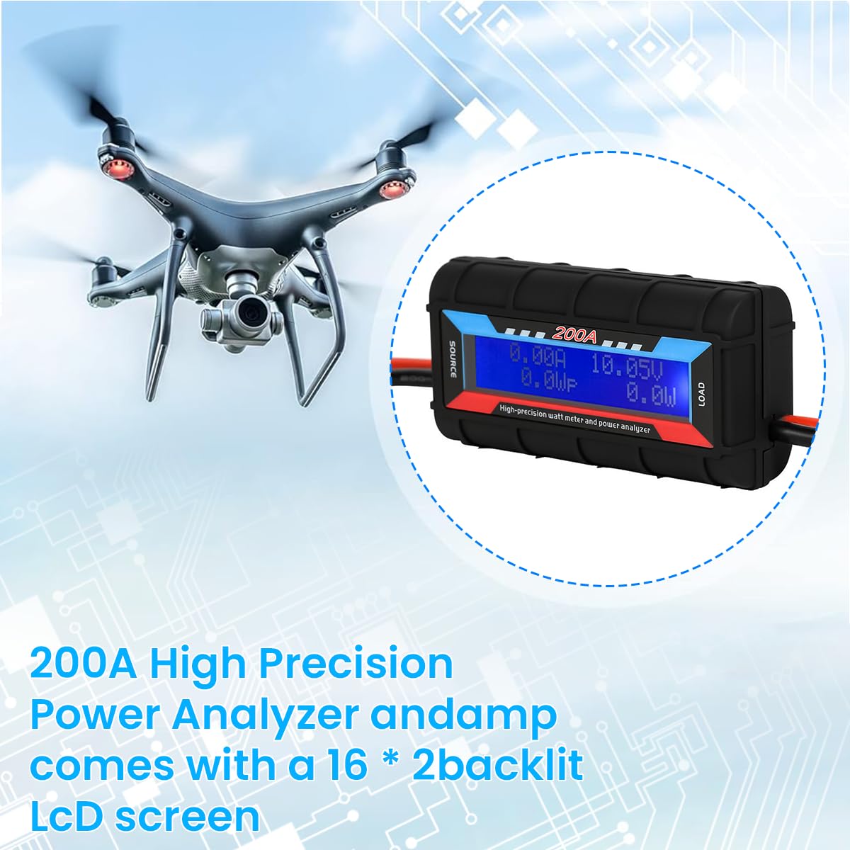 Serplex Power Analyzer for Solar and EV Systems featuring 4.8–60V 200A Range | Backlit LCD