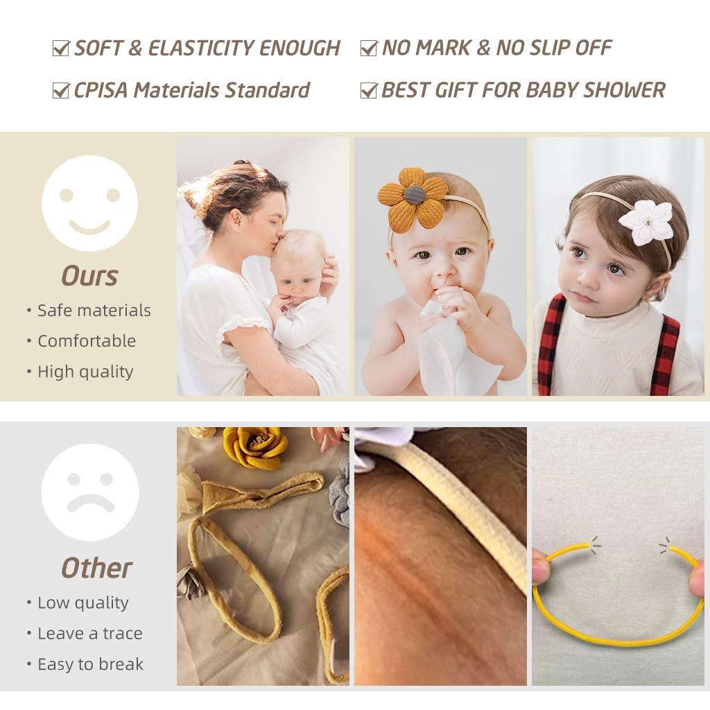 PALAY Baby Hair Band Set for Girls with Handmade Floral Design | 20PCS Soft Elastic Headbands