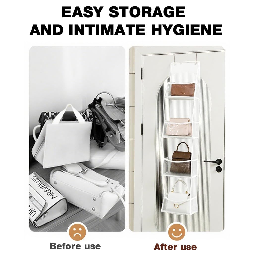 HASTHIP Over The Door Hanging Organizer for Pantry and Closet with 4 Shelves 30x15x130cm | Clear Pockets and Sturdy PP Board Design