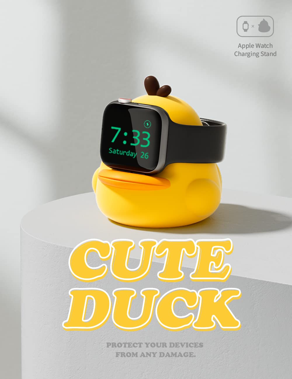 ZORBES Charger Stand for Apple Watch 49–38mm with Cable Slot & Cute Duck Silicone Dock