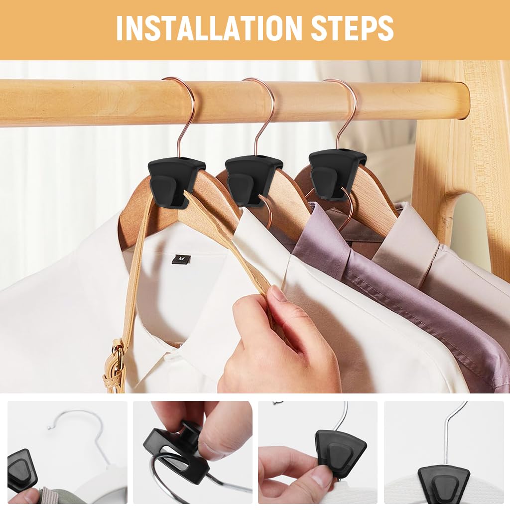 HASTHIP® 20Pcs Hanger Connectors Space Saving Hanger Stackers for Wardrobe Universal Clothes Hanger Stackers Wardrobe Organizers, Black