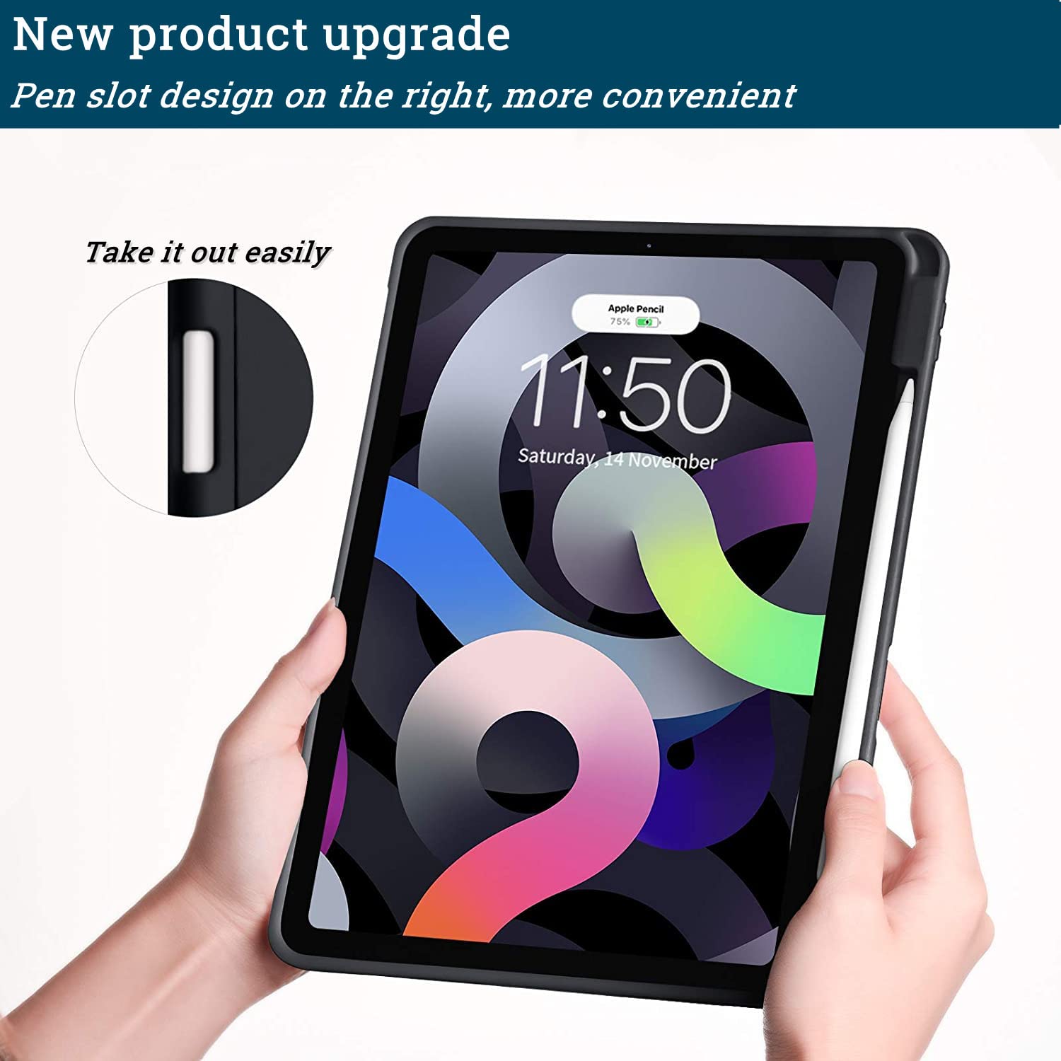 ZORBES iPad Air 4th Generation Case for 10.9 Inch with Trifold Stand and Pencil Holder | Black TPU Cover