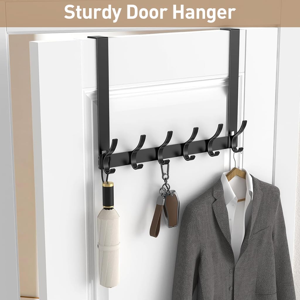 HASTHIP Cloth Hanger for Wall and Door with 6 Dual-Layer 12 Hooks 42x18cm Aluminum | Black
