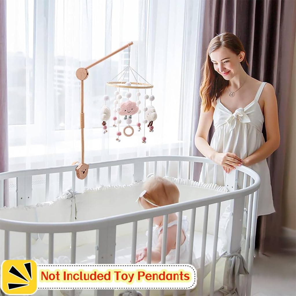SNOWIE SOFT baby crib mobile arm with 360° rotatable design and screw mount | wooden 32.8 in holder for hanging toys