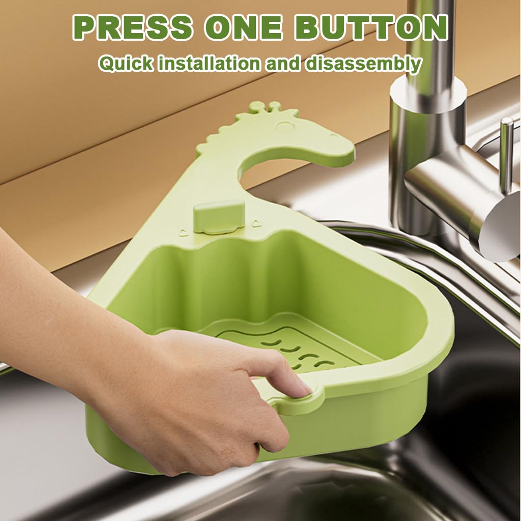 Supvox Sink Corner Rack for Kitchen Use featuring 3 in 1 Automatic Dumping Basket Green